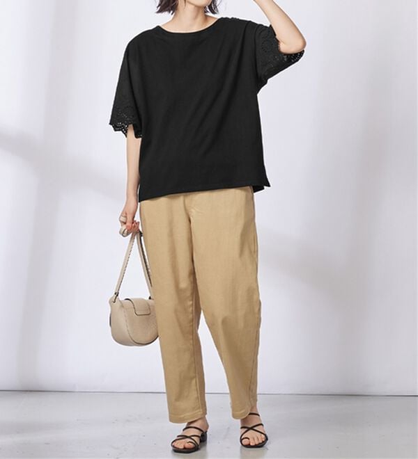 Viola e Viola（ヴィオラ エ ヴィオラ）の「綿１００％ 袖レース切替Ｔシャツ（Tシャツ）」｜詳細画像