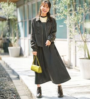 BELLUNA（ベルーナ）の「麻調ジャケット&times;キャミワンピアンサンブル（その他ワンピース）」｜チャコール