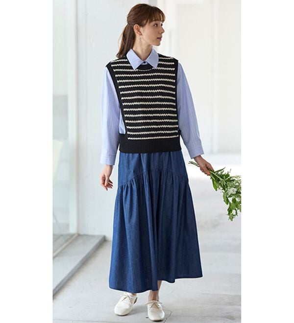 BELLUNA（ベルーナ）の「ふんわりギャザーのデニムスカート（ロングスカート）」｜詳細画像