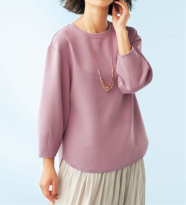 BELLUNA（ベルーナ）の「とろけるような肌心地　ふんわり袖プルオーバー（カットソー）」｜グレイッシュピンク