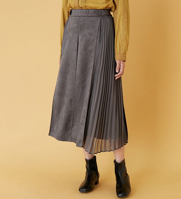 BELLUNA（ベルーナ）の「スエード調プリーツ切替スカート（ミニスカート）」｜詳細画像