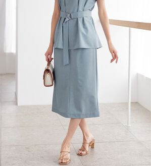 alotta（アロッタ）の「選べる！きれいめ麻調セットアップ（セットアップ）」｜ライトブルー／タイトスカート