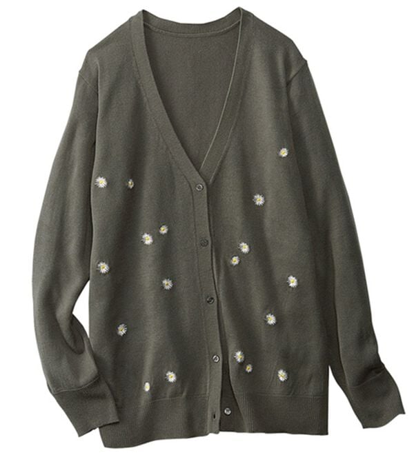 BELLUNA（ベルーナ）の「花柄刺しゅうニットカーディガン（ニットカーディガン）」｜チャコール