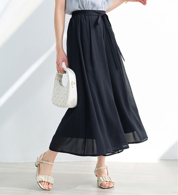 alotta（アロッタ）の「ふんわりシフォンワイドパンツ（ワイドパンツ・ガウチョ）」｜ネイビー