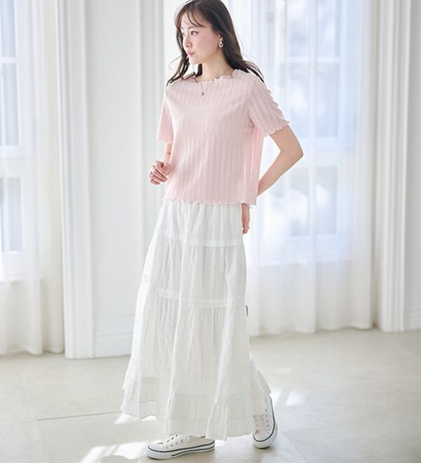 RANAN（ラナン）の「透かし柄メロー配色Ｔシャツ（カットソー）」｜詳細画像