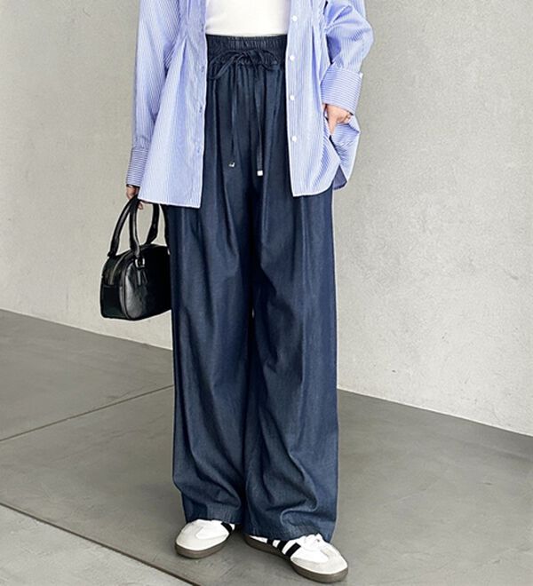 GeeRA（ジーラ）の「【接触冷感】穿いて感激！キレイ見えする楽ちんワイドデニムパンツ（ワイドパンツ・ガウチョ）」｜詳細画像