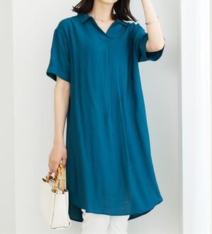 BELLUNA（ベルーナ）の「レーヨンナイロン素材シャツワンピース（その他ワンピース）」｜ターコイズ