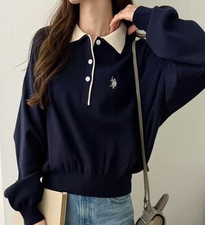 GeeRA（ジーラ）の「【U.S. POLO ASSN.】バイカラーポロ衿ニット（ニット・セーター）」｜ネイビー