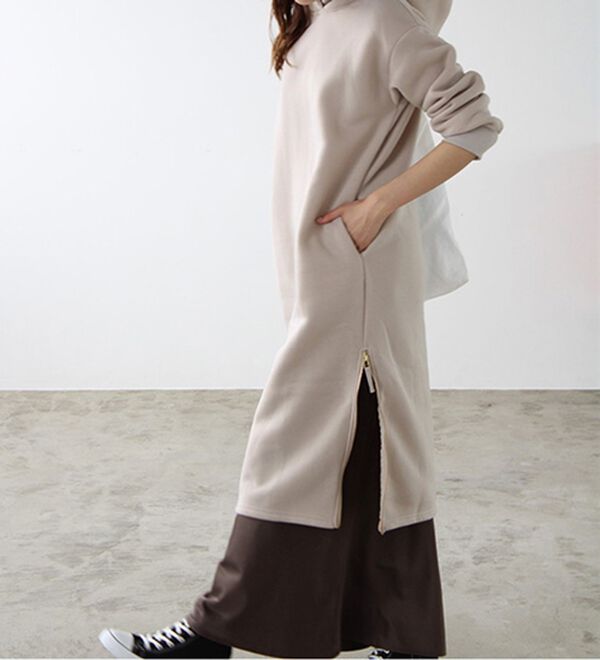 GeeRA（ジーラ）の「裏起毛裾ファスナーパーカーワンピース（カットソーワンピース）」｜詳細画像