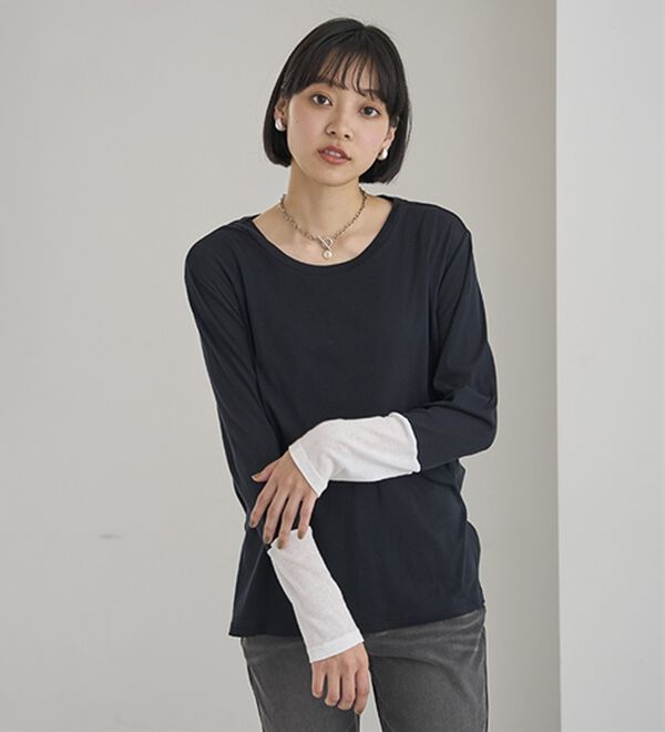 BELLUNA（ベルーナ）の「綿１００％配色シアープルオーバー（カットソー）」｜詳細画像