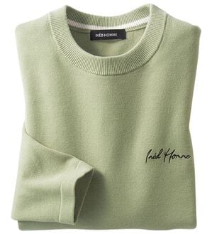 「＜イネド　オム＞もっちリッチニット（メンズトレーナー）」｜グレイッシュグリーン