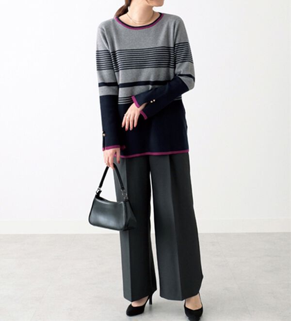 BELLUNA（ベルーナ）の「ボーダー柄袖フレアーニットプルオーバー（ニット・セーター）」｜詳細画像