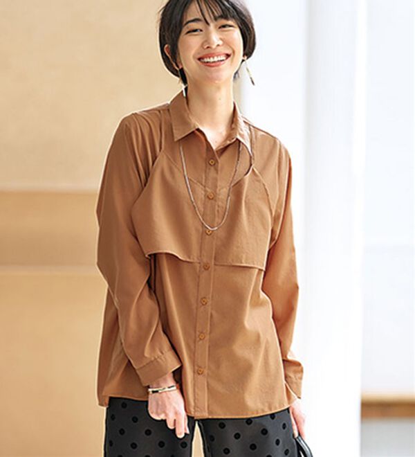 BELLUNA（ベルーナ）の「ビンテージ調素材レイヤード風チュニック（シャツ）」｜詳細画像