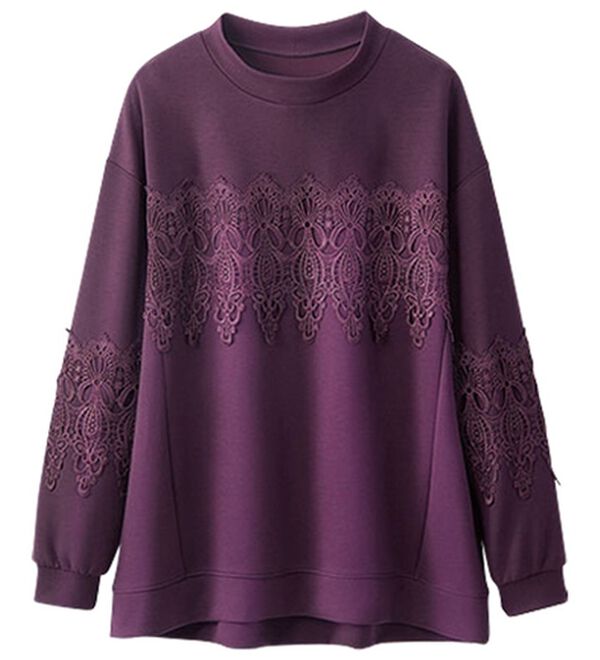 BELLUNA（ベルーナ）の「モチーフレース使いハイネックプルオーバー（カットソー）」｜ワイン