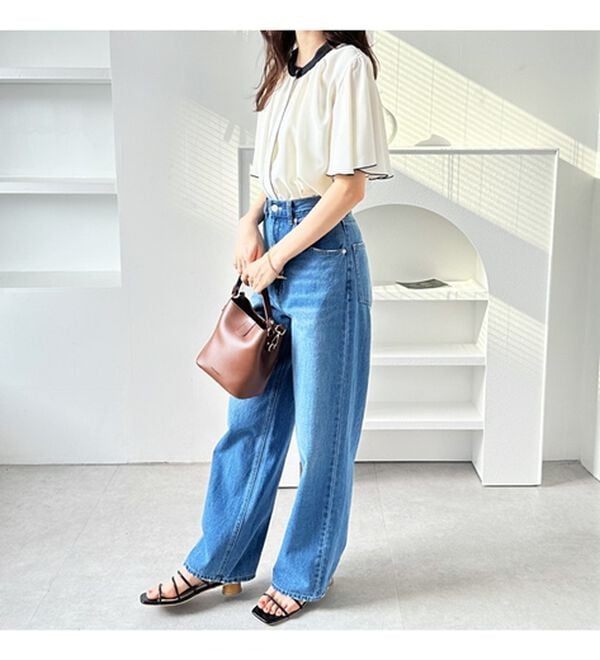 GeeRA（ジーラ）の「前後２ＷＡＹ配色フレアー袖ブラウス（ブラウス）」｜詳細画像