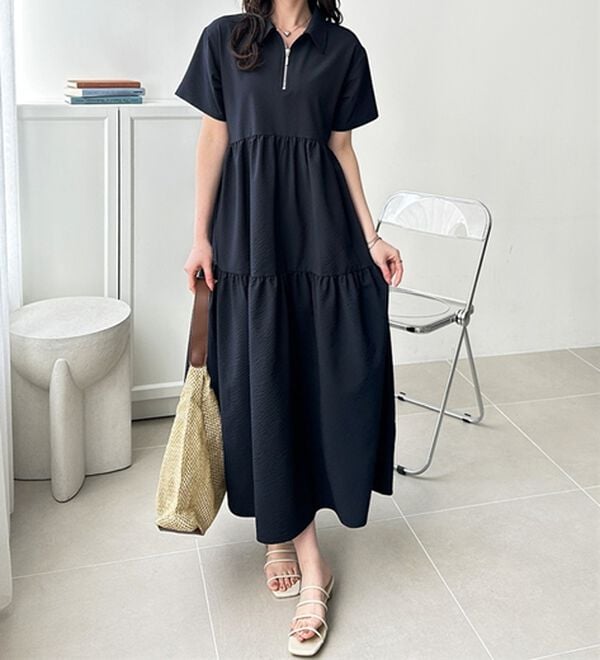 GeeRA（ジーラ）の「サッカーティアードハーフジップワンピース（その他ワンピース）」｜詳細画像