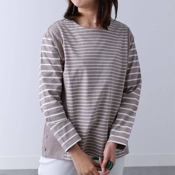 裾ボタンデザインボーダープルオーバー - ベルーナ【公式】 