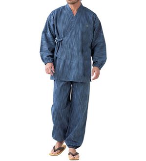 「クロコダイル　ざっくり木綿の綿１００％作務衣（メンズ和装・浴衣・和装グッズ）」｜紺色