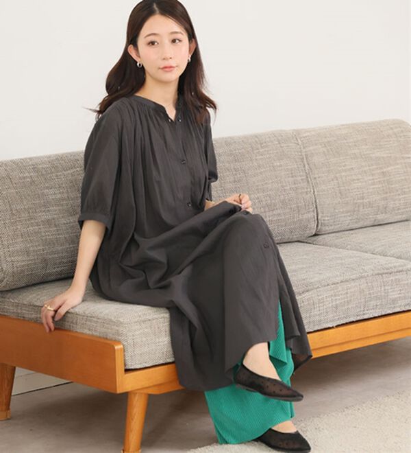 A HAPPY MARILYN（アハッピーマリリン）の「【Ｌ～６Ｌ】【風通るプレミアム】綿・楊柳、五分袖ギャザーたっぷりワンピース。（ロングワンピース）」｜詳細画像