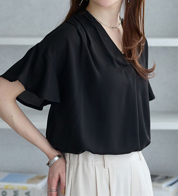 GeeRA（ジーラ）の「【再入荷】サラサラ涼しい！着やせも叶うフレアー袖ブラウス（ブラウス）」｜詳細画像