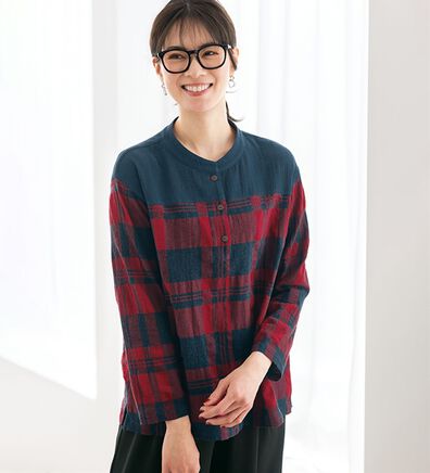 BELLUNA（ベルーナ）の「大人の余裕漂うチェック柄切替ブラウス（ブラウス）」