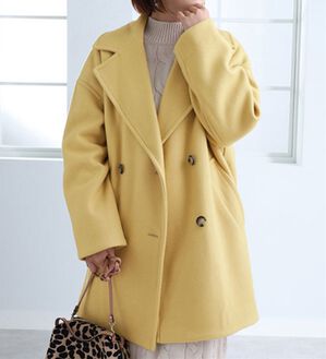 BELLUNA（ベルーナ）の「ウール調素材ピーコート（ロングコート）」｜イエロー