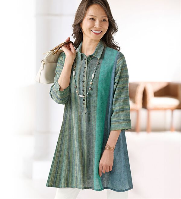 BELLUNA（ベルーナ）の「綿１００％かすりドビー素材衿付チュニック（チュニック）」｜詳細画像