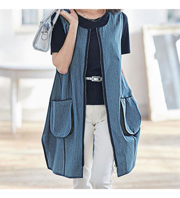 BELLUNA（ベルーナ）の「デニム素材ステッチ使いジャンパードレス（チュニック）」｜詳細画像