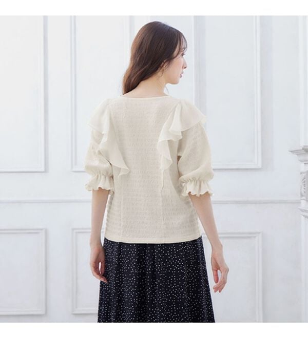 alotta（アロッタ）の「キャンディー５分袖ラッフルブラウス（ブラウス）」｜詳細画像