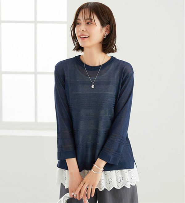 BELLUNA（ベルーナ）の「シャリ感！ボーダー編地ニットプルオーバー（ニット・セーター）」｜詳細画像