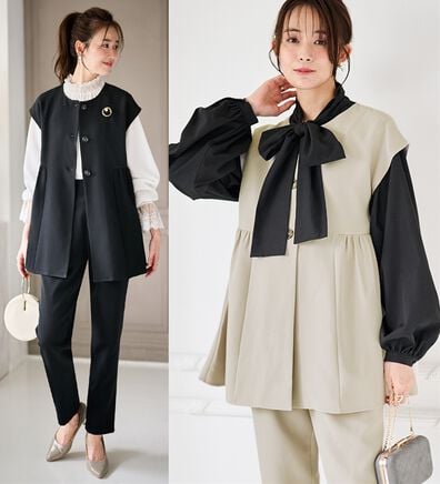 RANAN（ラナン）の「洗える！ペプラムギャザーベストセットアップ（パンツスーツ）」