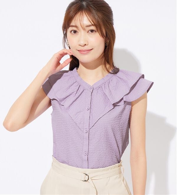 alotta（アロッタ）の「【接触冷感】ぽこぽこ素材ラッフルブラウス（ブラウス）」｜詳細画像