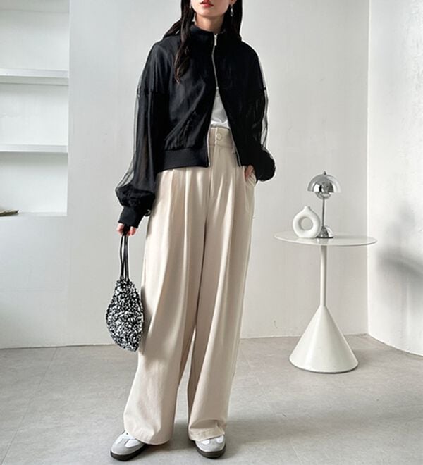 GeeRA（ジーラ）の「着心地抜群！ハイウエストダブルタックワイドパンツ（フルレングスパンツ）」｜詳細画像