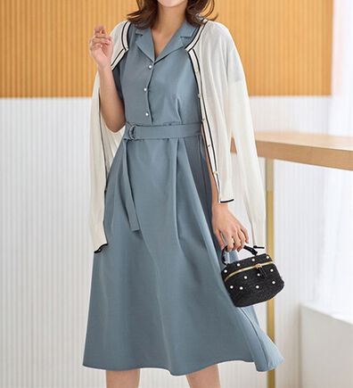 alotta（アロッタ）の「ベルト付オープンカラーフレアーワンピース（その他ワンピース）」