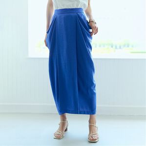 RANAN（ラナン）の「麻調素材ポケットデザインスカート（ロングスカート）」｜ブルー