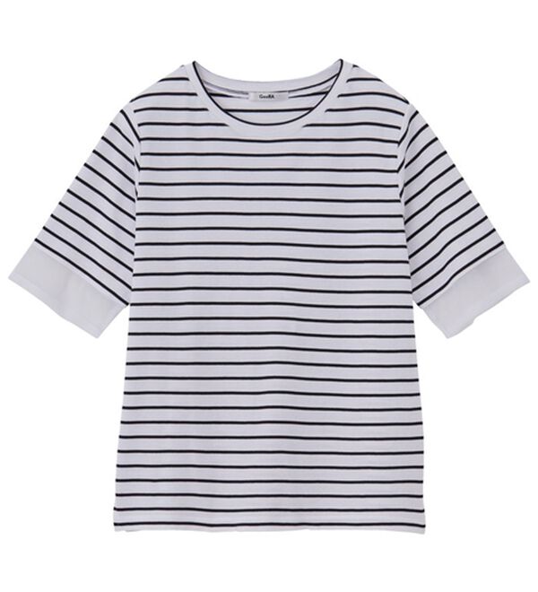 GeeRA（ジーラ）の「綿１００％袖シアー切替シルケットＴシャツ（Tシャツ）」｜詳細画像