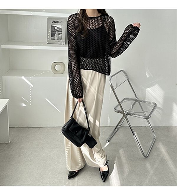 GeeRA（ジーラ）の「透かし編みメッシュニットプルオーバー（ニット・セーター）」｜詳細画像