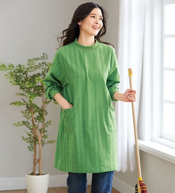 「【２色組】綿１００％ドビー織素材の家事チュニック（パジャマ・ルームウェア）」｜詳細画像