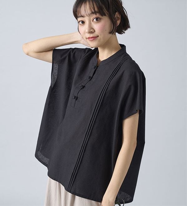 BELLUNA（ベルーナ）の「綿麻素材チャイナボタンゆったりブラウス（ブラウス）」｜詳細画像