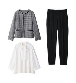 alotta（アロッタ）の「【選べるパンツ】洗える！３点セット着回し力抜群スーツ（その他スーツ）」｜モノトーン系テーパード