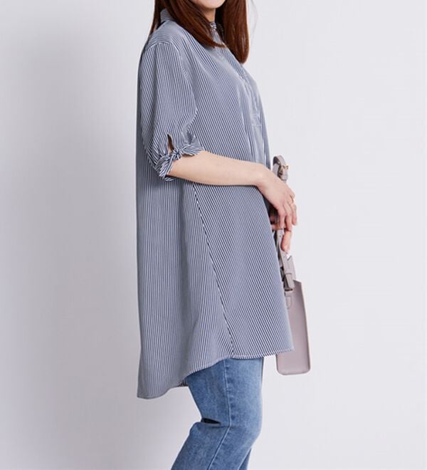 BELLUNA（ベルーナ）の「【接触冷感】麻調素材袖リボン使いシャツチュニック（チュニック）」｜詳細画像