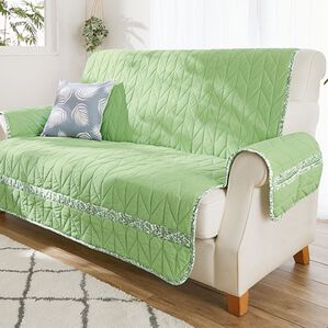 「綿１００％ヘリンボーンキルトセンターソファカバー（ソファーカバー）」｜グリーン