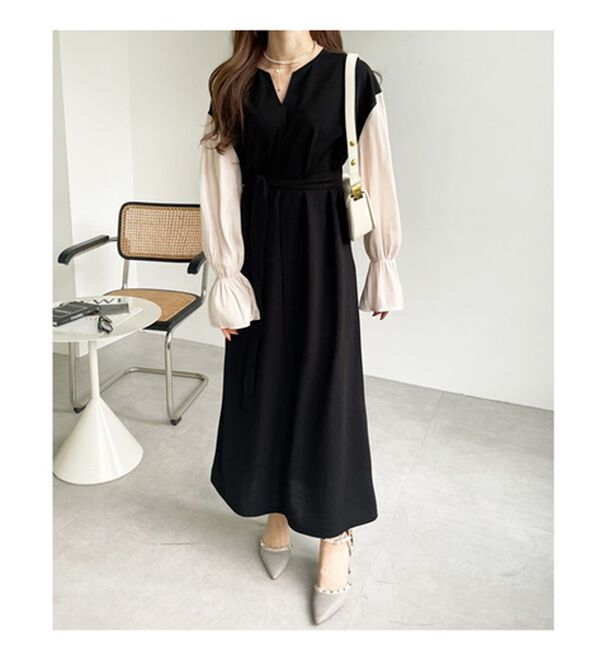 GeeRA（ジーラ）の「ブラウスレイヤード風ドッキングワンピース（カットソーワンピース）」｜詳細画像