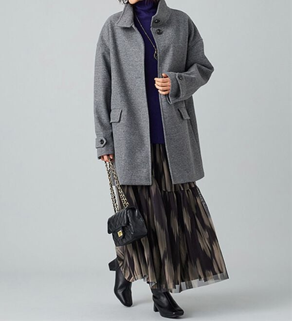 ウール調スタンド衿ミドル丈コクーンコート - ベルーナ【公式】