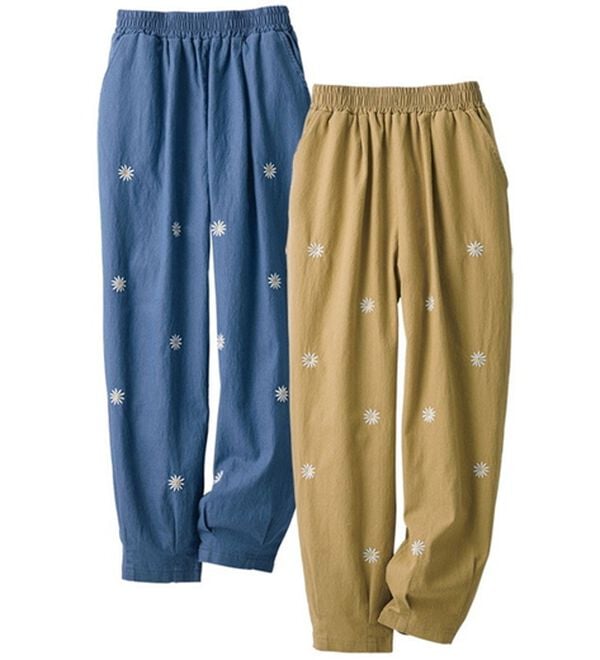ルフラン（ルフラン）の「【２本組】小花刺しゅう綿混ツイルパンツ（その他パンツ）」｜2本組