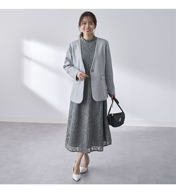 BELLUNA（ベルーナ）の「＜楽スタフィット＞ノーカラージャケット（ノーカラージャケット）」｜詳細画像