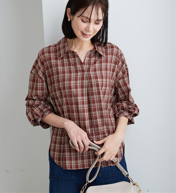 BELLUNA（ベルーナ）の「【新色追加】袖タックデザインスキッパーシャツ（シャツ）」｜詳細画像