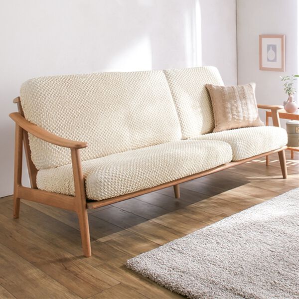 iellio（イエリオ）の「イタリア製ソファカバー（分割タイプ）＜１人掛・２人掛・３人掛・綿混・洗濯可能＞（ソファーカバー）」｜アイボリー