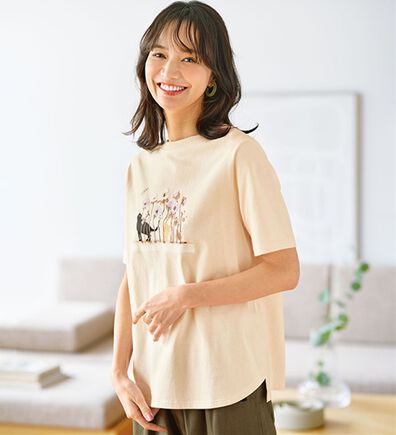 BELLUNA（ベルーナ）の「アーティストコラボねこプリントＴシャツ（aya nariai）（カットソー）」