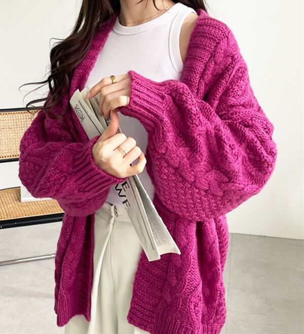 ボリュームスリーブケーブルニットカーデ - ベルーナ【公式】